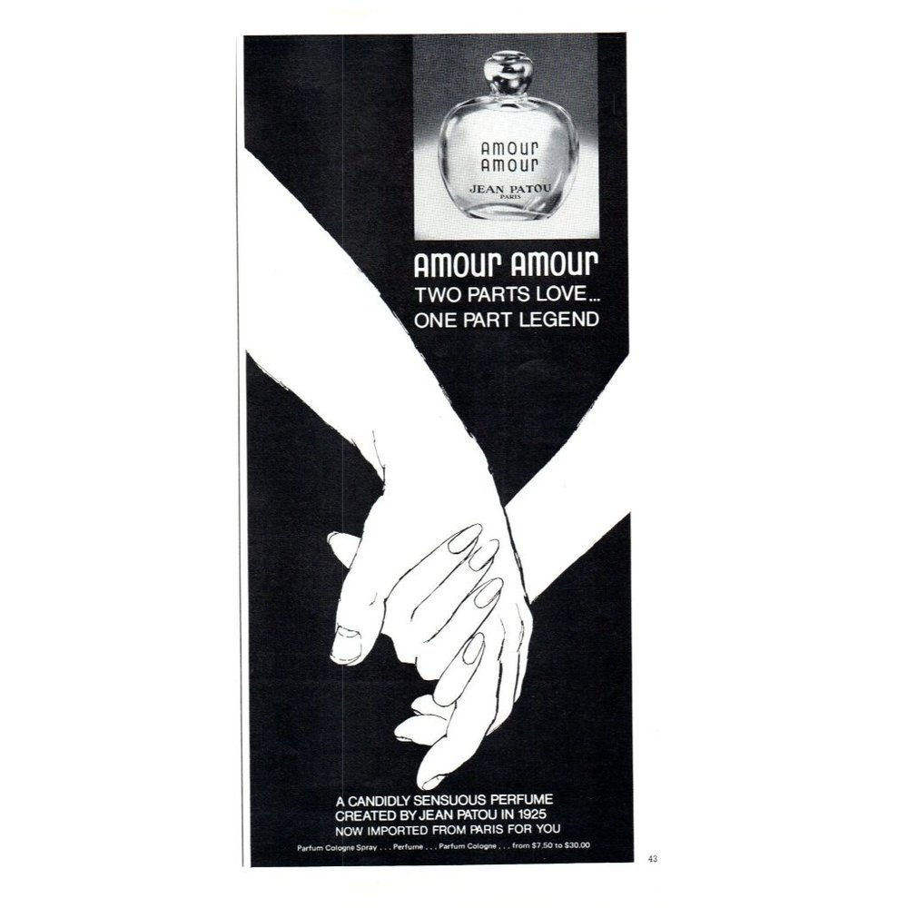 1974 Jean Patou Perfume Amour Amour Two Parts Love Vintage Print Ad Holding Hand